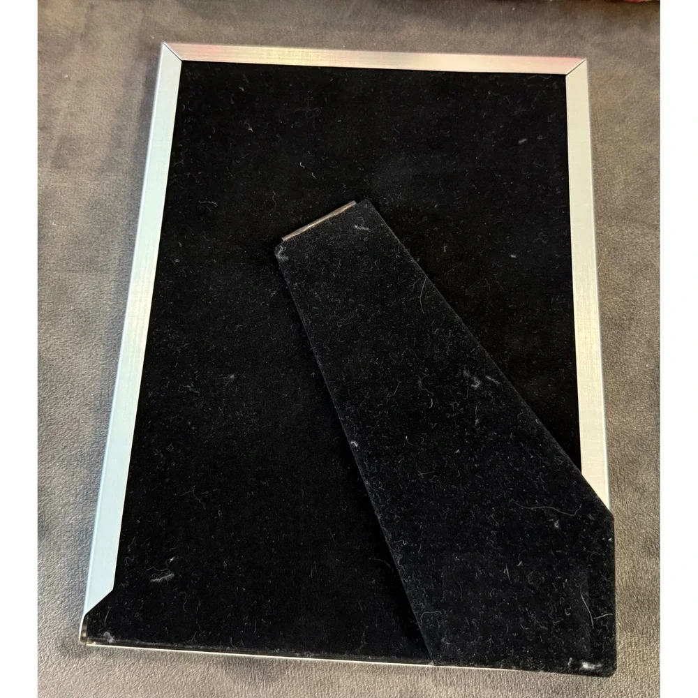 Picture Frame 4x6 Silver Etched Maple Leaf Brushed Metal Free Standing Boho